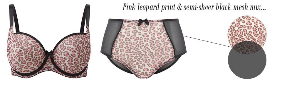 cleo della pink leopard print semi-sheer black mesh mix