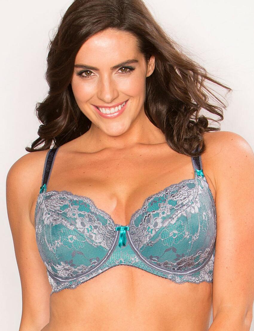 Plus Size Mint Green Stretch Lace Non-Padded Underwired Balcony