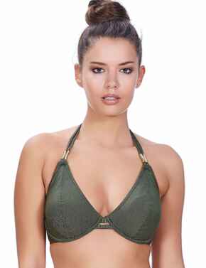 3840 Freya Glam Rock Bandless Halter Bikini Top Olive - 3840 Olive