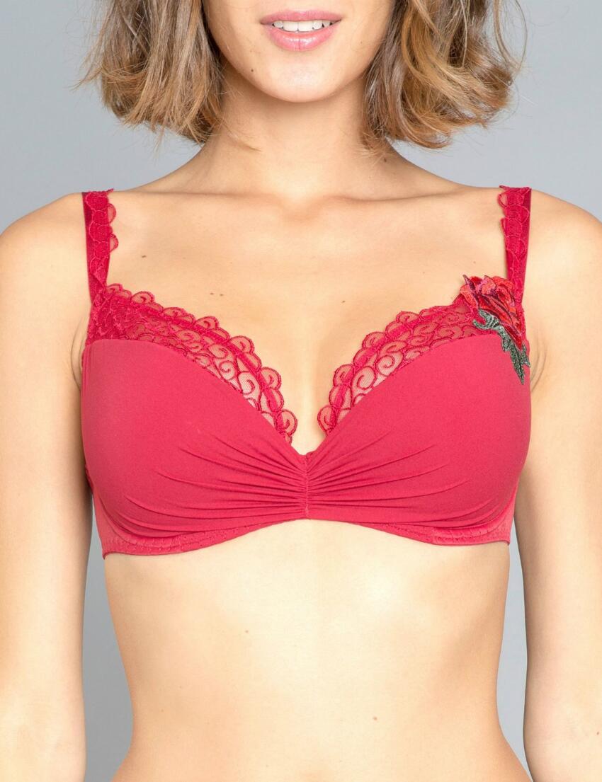 Maison Lejaby Rosae Underwired Lightly Padded Balconette Bra in Tango Red