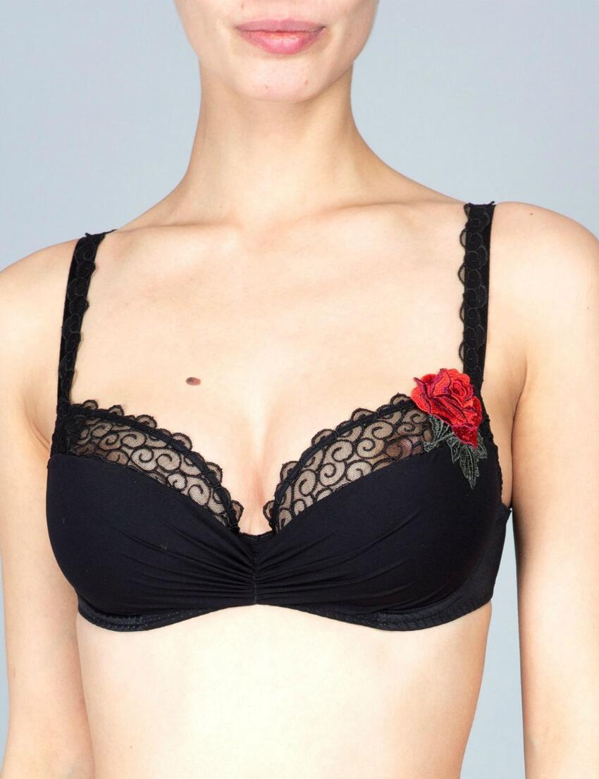 Maison Lejaby Rosae Underwired Lightly Padded Balconette Bra in Black