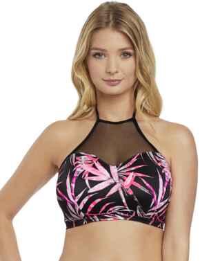 2892 Freya Sunset Palm Hi-Neck Crop Bikini Top - 2892 Black 