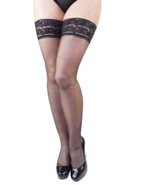 Playful Promises Black Lace Frill Top Hold Ups 