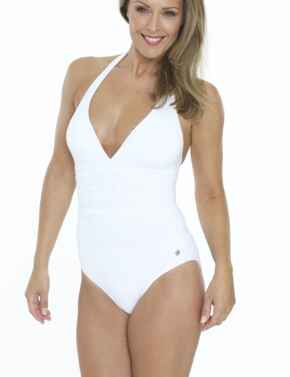 33-2857 SeaSpray Just Colour Plain Plunge Swimsuit - 33-2857 White
