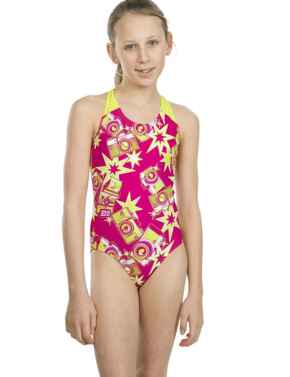 807386C619 Speedo Girls Allover Splash Back Swimsuit - 807386C619 Pink/Green