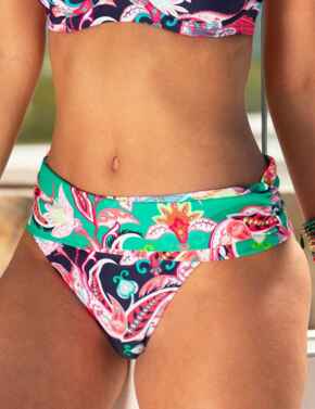 Pour Moi Havana Fold Over Bikini Brief Navy/Green