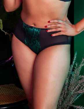 BPHW077 Playful Promises Bettie Page Elsie Lace High Waist Brief - BPHW077 Emerald Green