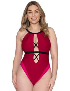 Curvy Kate Subtropic Plunge Swimsuit in Cherry Red/Pink