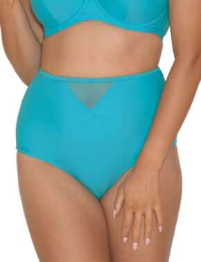 Curvy Kate Sheer Class High Waist Bikini Brief in Turquoise