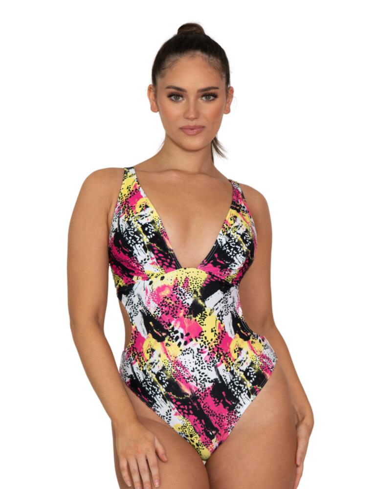 CS017606 Curvy Kate Sea Leopard Wireless Plunge Swimsuit - CS017606 Print Mix