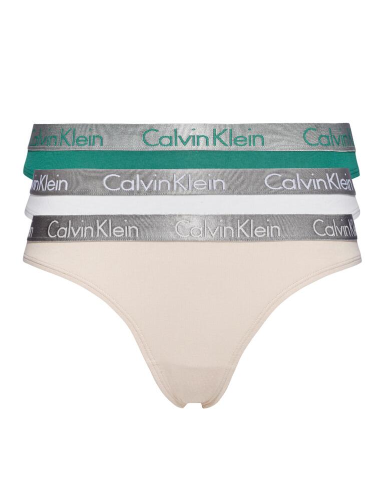 000QD3590E Calvin Klein Radiant Cotton Thong 3 Pack - QD3590E Sheer Blush/ White/ Shimmer Green