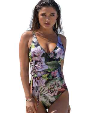 Pour Moi Orchid Luxe Wrap Belted Control Swimsuit Multi