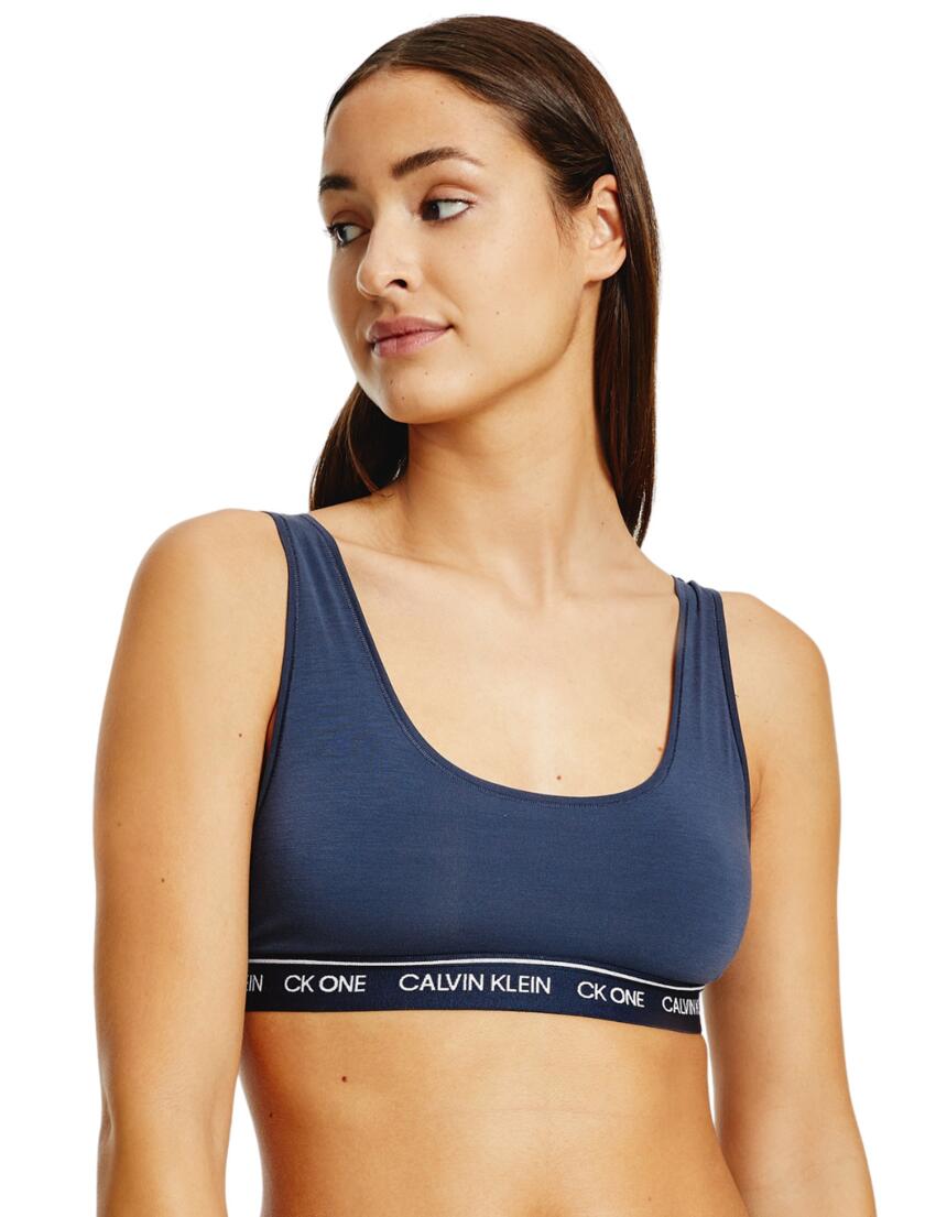 000QF6502E Calvin Klein CK One Recycled Unlined Bralette Bra - 000QF6502E Blue Shadow