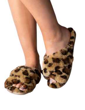 Pour Moi Faux Fur Crossover Slider Slipper Leopard