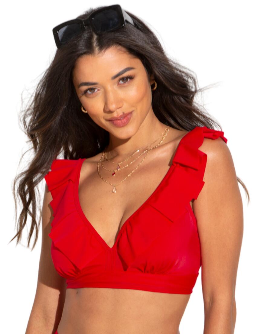 Pour Moi Space Frill Bikini Top Red