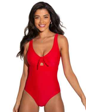 Pour Moi Bow Front Control Swimsuit Red