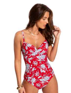 25506 Pour Moi Freedom Twist Front Control Swimsuit Red/White