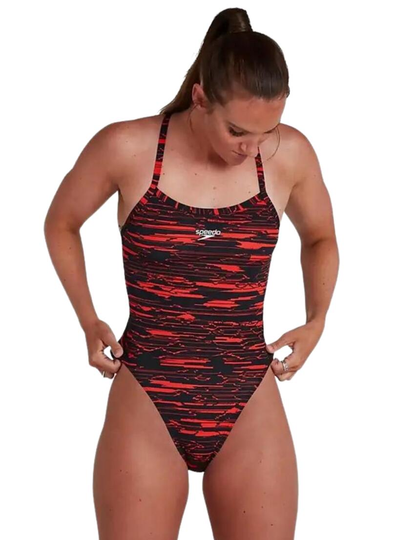 Speedo red shop and black swimsuit