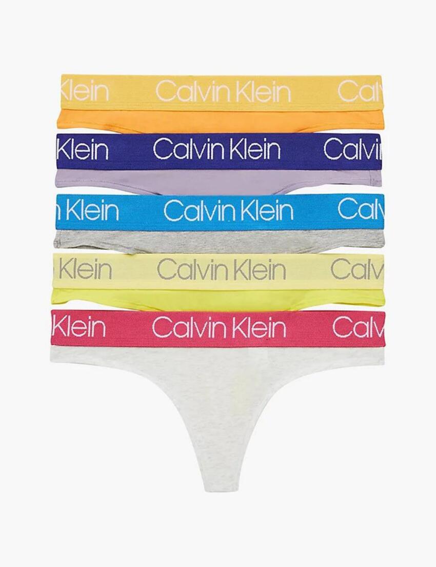 000QD6013E Calvin Klein Body Cotton Thong 5 Pack - 000QD6013E Purple/Orange/Heather/Citrina/Grey 