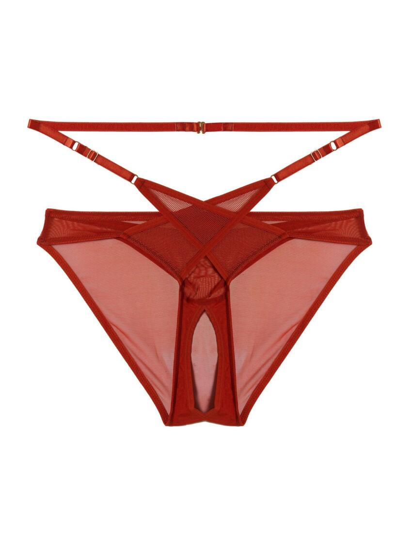 Playful Promises Eddie Crossover Wrap Crotchless Brazilian Brief Core Rust 