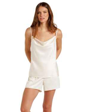 Chelsea Peers Bridal Satin Cowl Neck Cami Short Pyjama Set Cream 