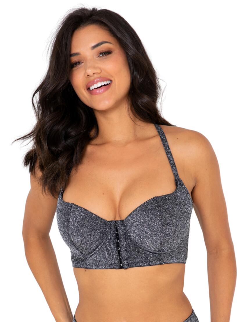 23501 Pour Moi All That Glitters Longline Front Fastening Bra  - 23501 Silver 