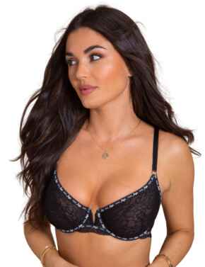 India Sheer and Opaque Underwired Plunge Body, Black