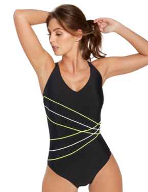  Pour Moi Energy Recycled Material V Neck Swimsuit Black/Lime