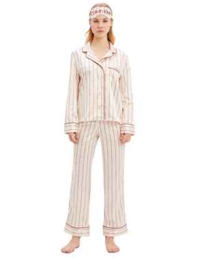 Calvin Klein Satin Pyjama Gift Set CK Pin Stripe Tapioca