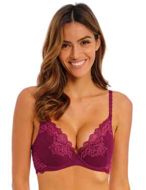  Wacoal Lace Perfection Plunge Push Up Bra Red Plum