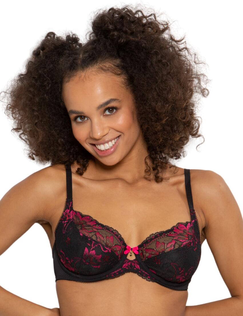 J'Adore Non Padded Front Fastening Bralette, Black/Pink