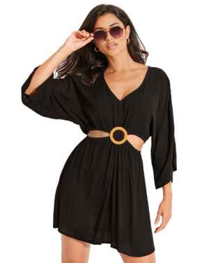 Pour Moi EcoVero Cut Out Crinkle O Ring Cover Up Black