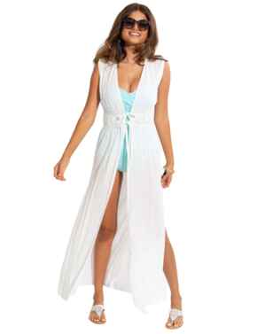 Pour Moi Crinkle Viscose Maxi Beach Cover Up White
