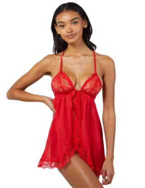 Wolf & Whistle Adele Babydoll and Thong Set Red