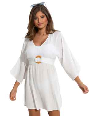Pour Moi EcoVero Crinkle O Ring Cover Up Dress White 