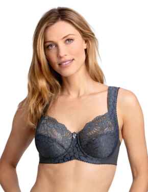 Miss Mary of Sweden Jacquard And Lace Full Cup Bra Dark Grey