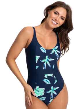 Pour Moi Control Swimsuits Scoop Neck Panelled Tummy Control Swimsuit Navy Floral