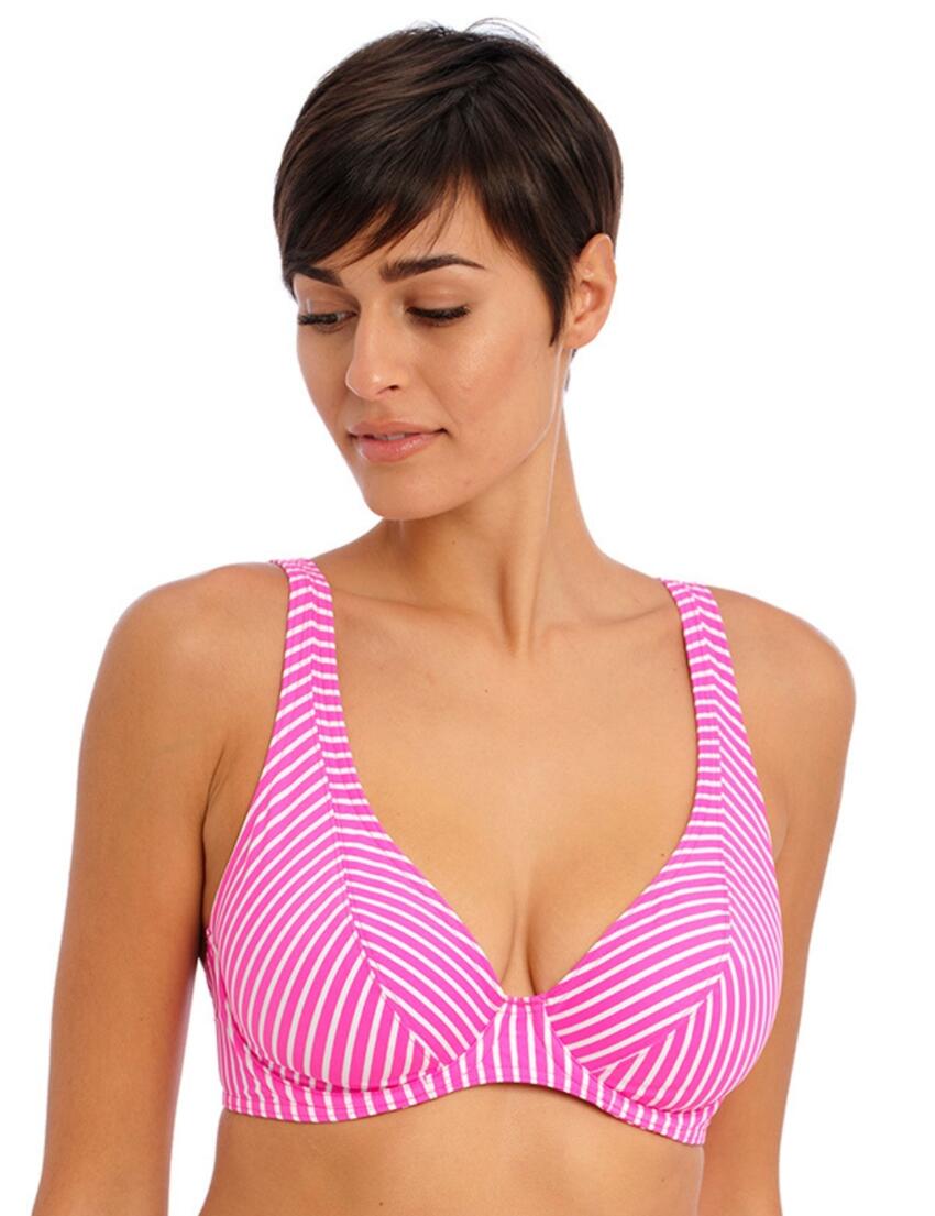 7230 Freya Jewel Cove Underwired High Apex Bikini Top - 7230 Stripe Raspberry
