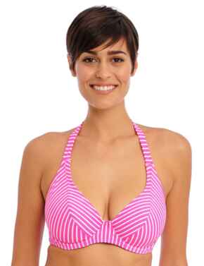 Freya Jewel Cove Underwired Halterneck Bikini Top Stripe Raspberry
