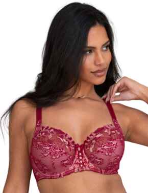 Pour Moi Sofia Lace Embroidered Side Support Bra Red