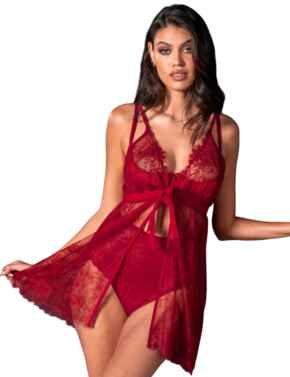 Pour Moi For Your Eyes Only Lace Babydoll Red 