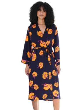 Pour Moi Luxe Woven Twill Longline Gown Navy/Orange Floral"