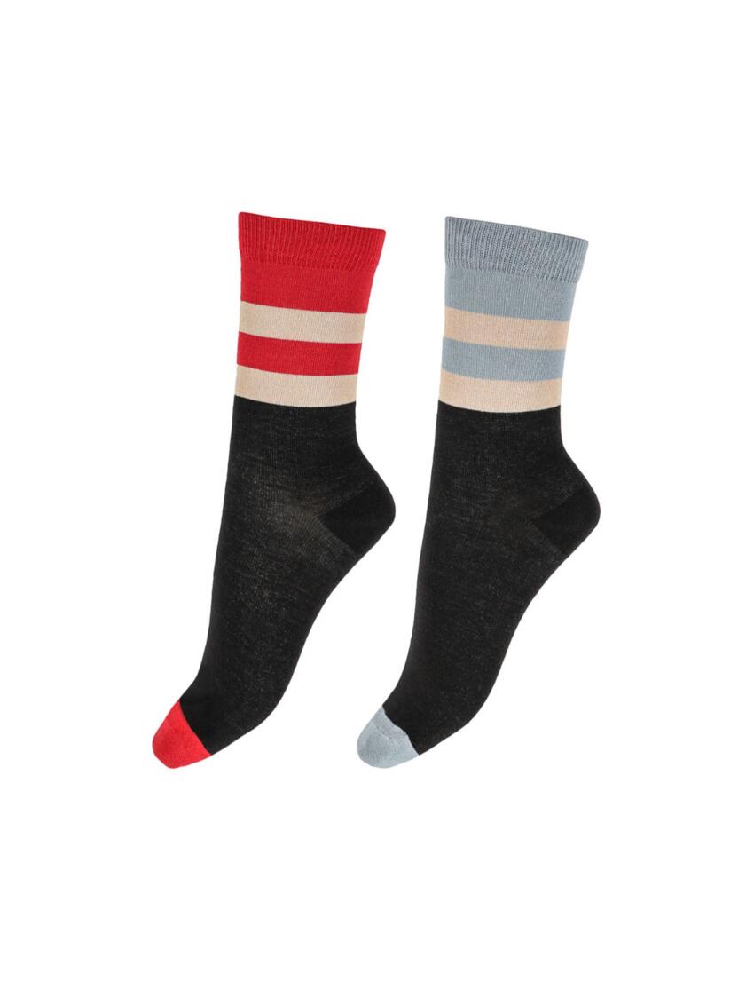 Pretty Polly Bamboo Socks 2-Pack Top Stripe Socks Black Mix