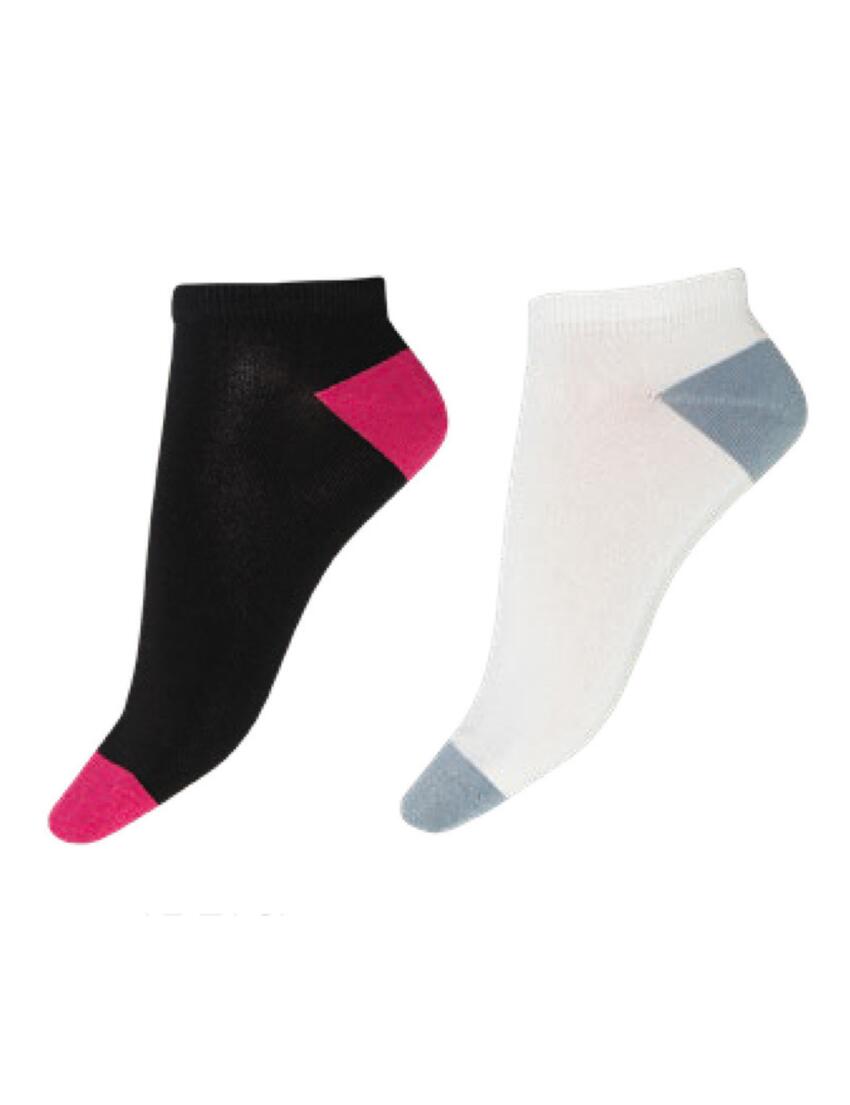 Pretty Polly Bamboo Socks 2-Pack Plain Heel and Toe Liners Black Mix