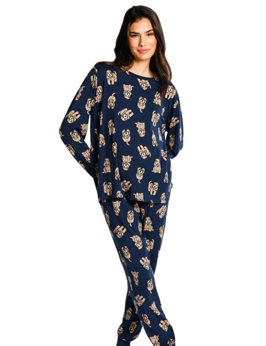 Chelsea Peers Long Pyjama Set Navy Cockapoo Print