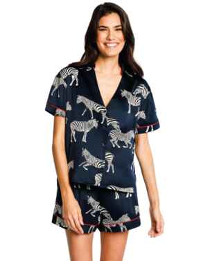 Chelsea Peers Short Pyjama Set Navy Zebra Print