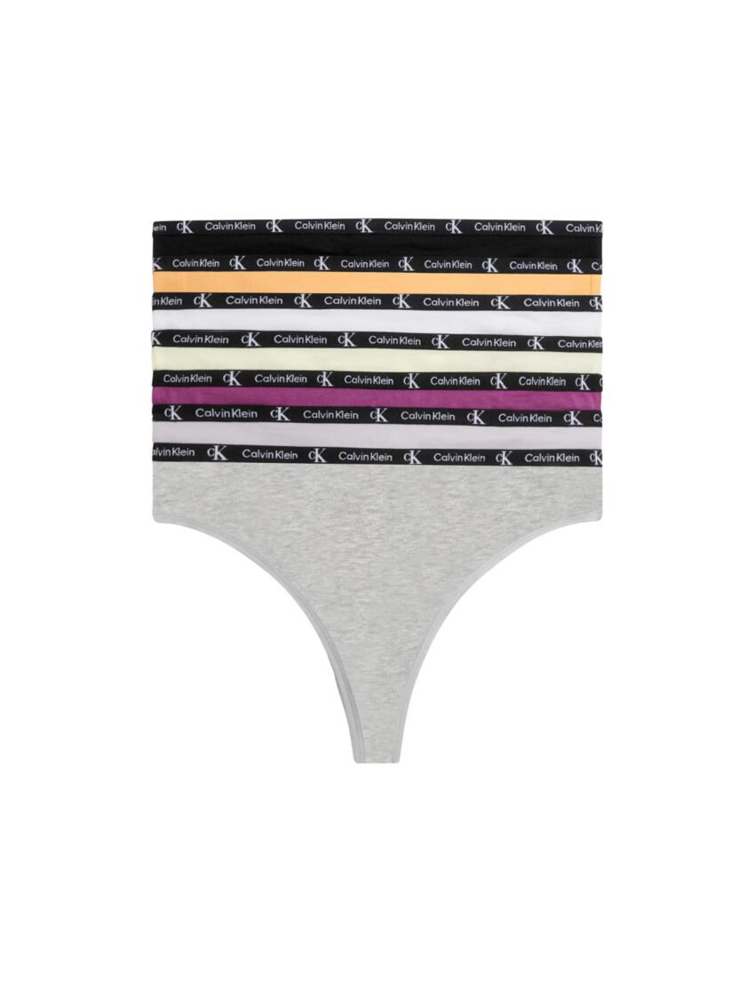 Calvin Klein Thongs 7 Pack Black/Grey Heather/White/Purple/Lime Green/Grey/Cadmium Orange