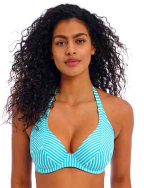 Freya Jewel Cove Halter Bikini Top Stripe Turqouise