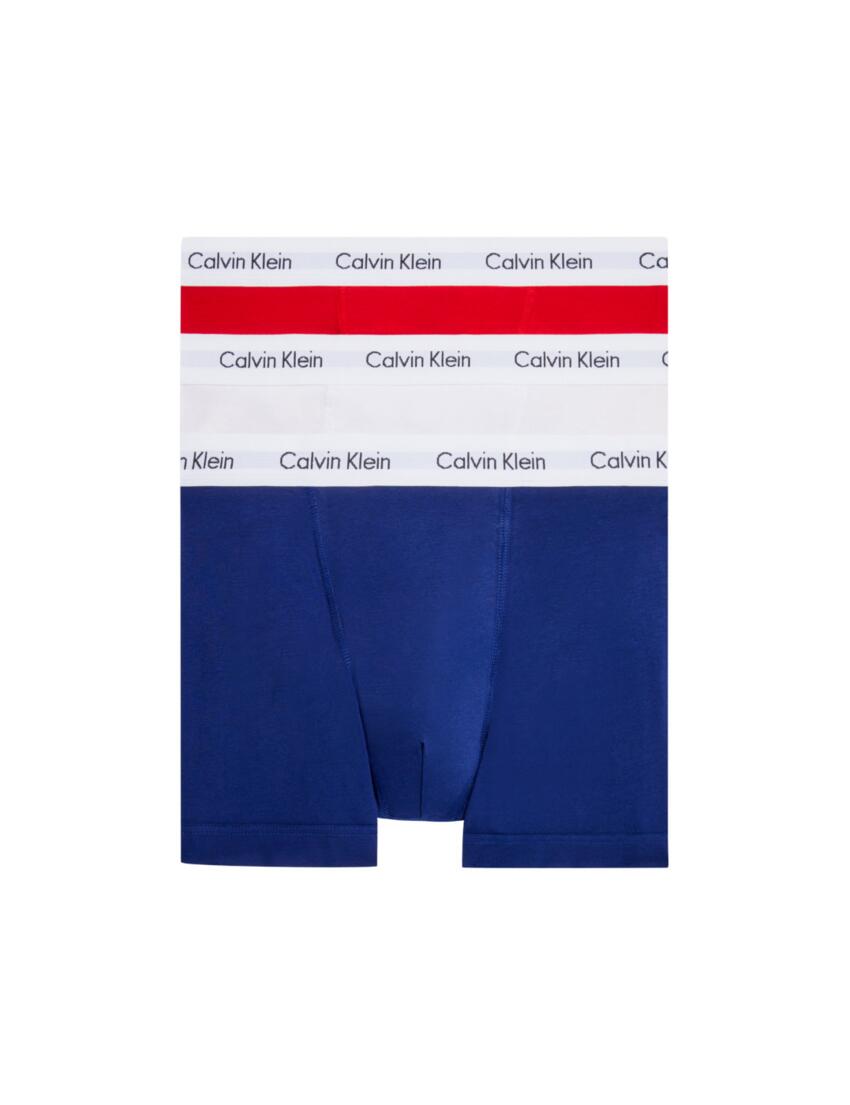 0000U2662G Calvin Klein Mens Cotton Stretch Trunk Three Pack  - 0000U2662G White/Red Ginger/Pyro Blue 
