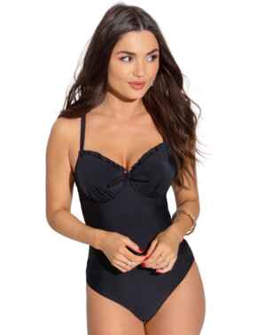 Pour Moi Splash Padded Underwired Tummy Control Swimsuit Black 